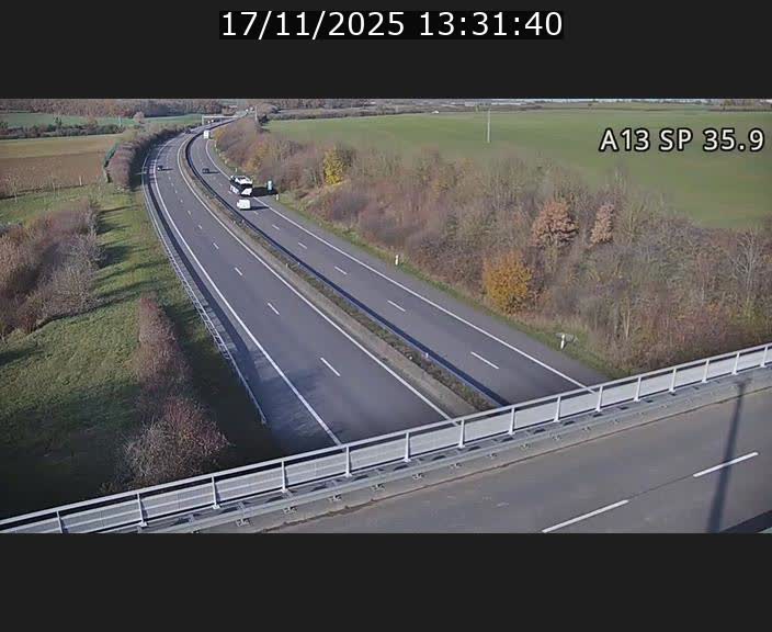 Webcam trafic sur A13 à l'entrée ouest du tunnel Markusbierg à Remerschen. Vue orientée vers Mondorf-les-Bains.