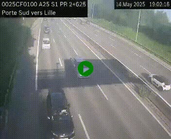 Webcam autoroute A25 sur le périphérique de Lille à hauteur de Lille-Sud et la sortie 3 Faches-Thumesnil. Vue orientée vers Lille-Centre.