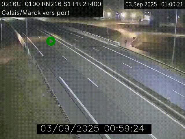 Webcam à Calais sur A216 (N216) en direction du port (harbour) de Calais.