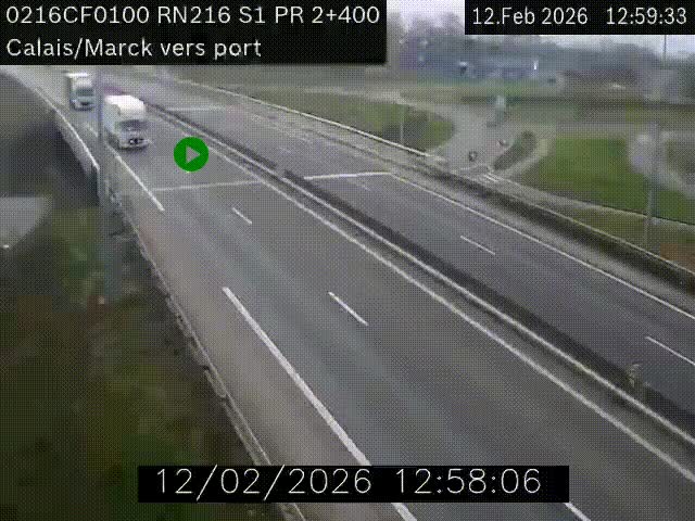 Webcam à Calais sur A216 (N216) en direction du port (harbour) de Calais.