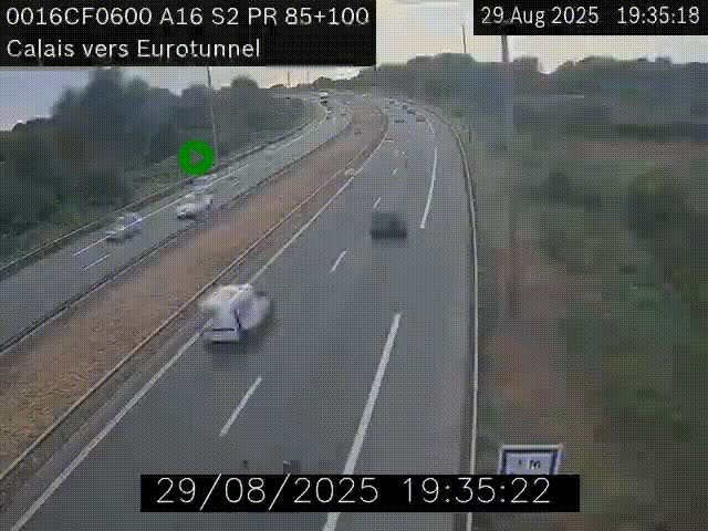 Webcam A16 à Calais en direction du Tunnel sous la Manche (Eurotunnel)