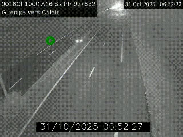 Webcam A16 juste après l'aire de repos d'Offekerque à Guemps. Vue orientée vers Calais