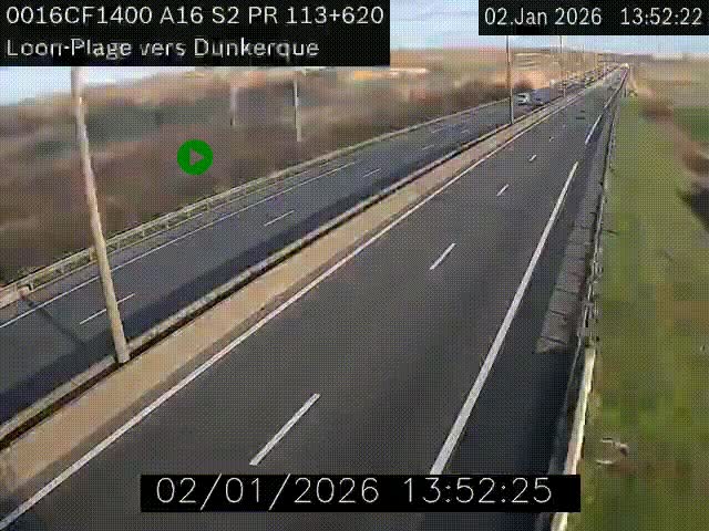 Webcam autoroute A16 à hauteur de Loon-Plage. Vue orientée vers Dunkerque et la Belgique.