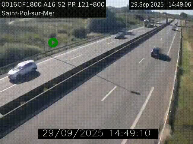 Webcam autoroute A16 à proximité de Dunkerque, à hauteur de la sortie Saint-Pol-sur-Mer. Vue orientée vers Calais