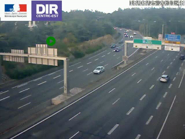 Caméra de circulation routière sur le boulevard périphérique Laurent Bonnevay de Lyon (D383) à hauteur de Bron, avant la jonction avec l'A43. Vue orientée vers l'échangeur