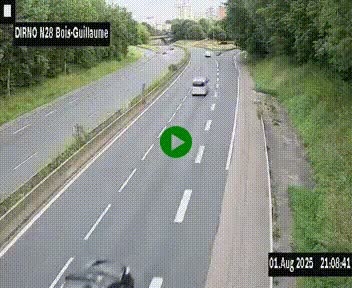 Webcam routière à hauteur de Bois-Guillaume en périphérie de Rouen. Vue orientée vers Rouen