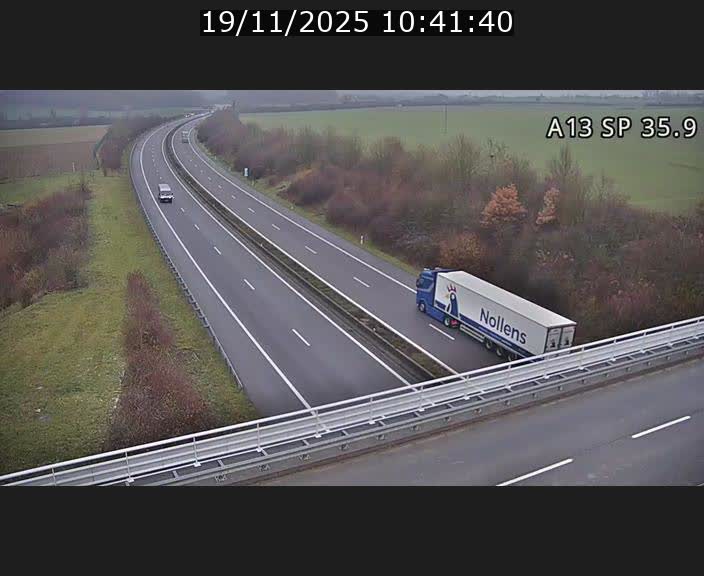 Webcam trafic sur A13 à l'entrée ouest du tunnel Markusbierg à Remerschen. Vue orientée vers Mondorf-les-Bains.