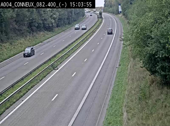 Webcam sur l'E411 avant les sorties 20 menant à Ciney, Dinant et Achêne. Vue orientée vers Namur