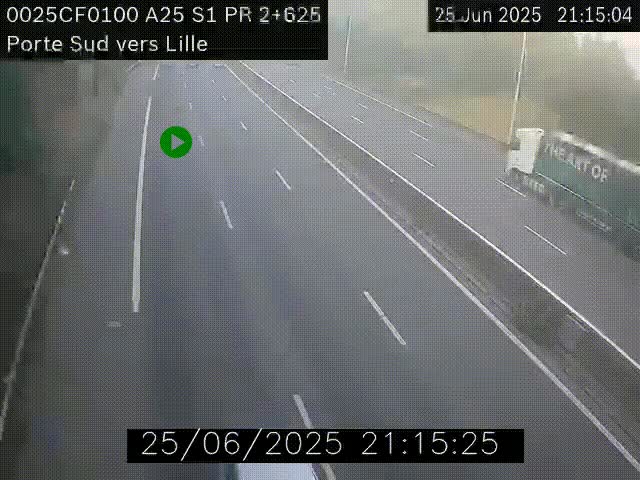 Webcam autoroute A25 sur le périphérique de Lille à hauteur de Lille-Sud et la sortie 3 Faches-Thumesnil. Vue orientée vers Lille-Centre.