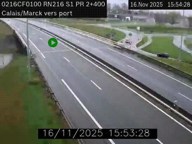 Webcam à Calais sur A216 (N216) en direction du port (harbour) de Calais.