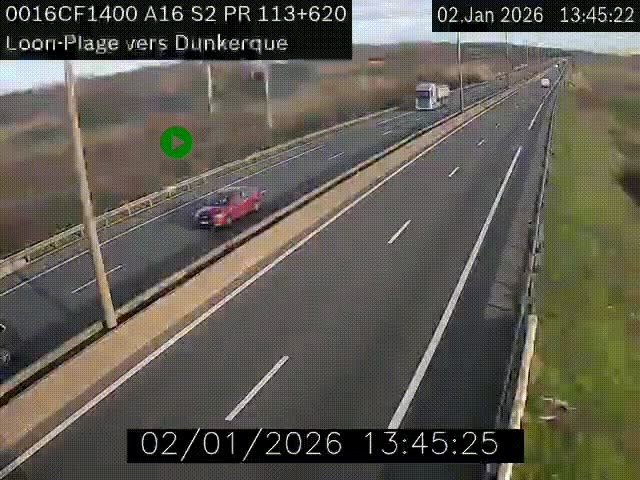 Webcam autoroute A16 à hauteur de Loon-Plage. Vue orientée vers Dunkerque et la Belgique.