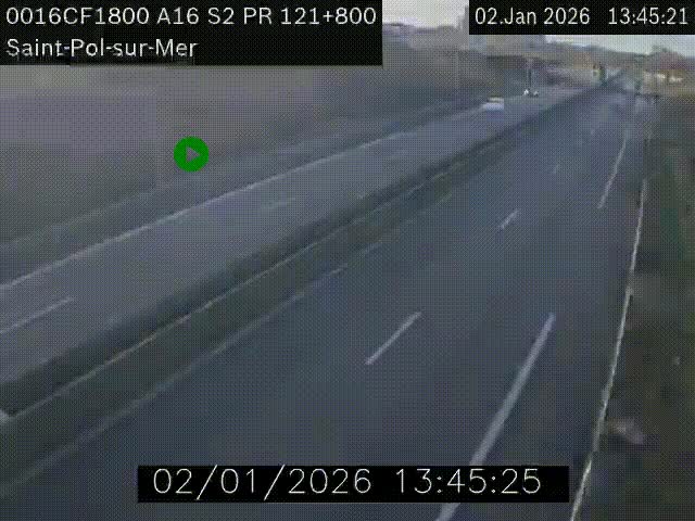 Webcam autoroute A16 à proximité de Dunkerque, à hauteur de la sortie Saint-Pol-sur-Mer. Vue orientée vers Calais