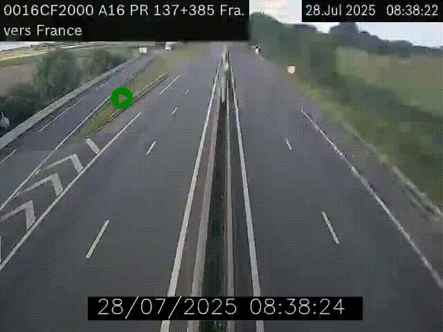 Webcam à la frontière franco-belge au niveau de Bray-Dunes/De-Panne sur l'autoroute A16. Vue orientée vers Calais