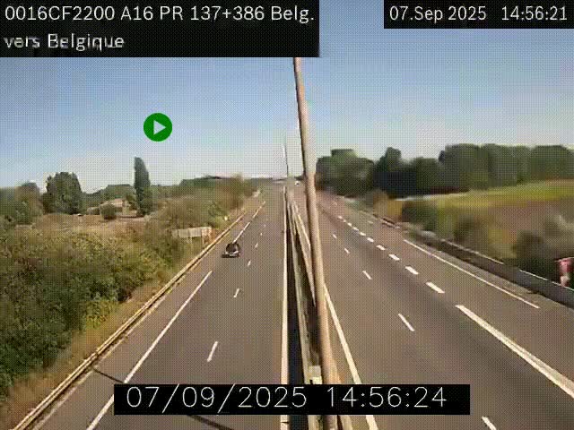 Webcam à la frontière franco-belge au niveau de Bray-Dunes/De-Panne sur l'autoroute A16. Vue orientée vers la Belgique