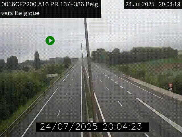 Webcam à la frontière franco-belge au niveau de Bray-Dunes/De-Panne sur l'autoroute A16. Vue orientée vers la Belgique