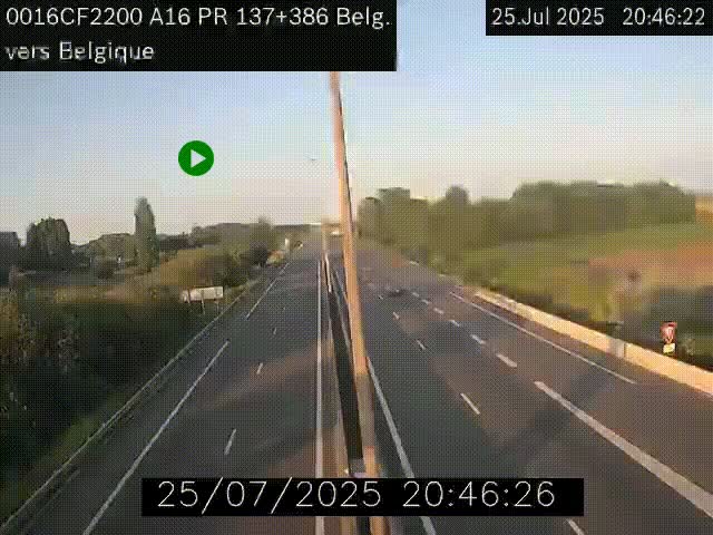 Webcam à la frontière franco-belge au niveau de Bray-Dunes/De-Panne sur l'autoroute A16. Vue orientée vers la Belgique