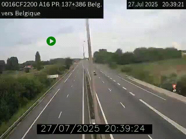 Webcam à la frontière franco-belge au niveau de Bray-Dunes/De-Panne sur l'autoroute A16. Vue orientée vers la Belgique