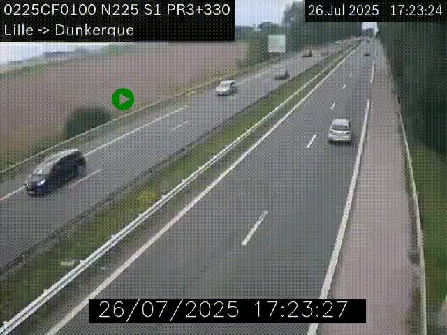 Webcam autoroute A25 (N225) à hauteur de Bergues (Bierne). Vue orientée vers Dunkerque.