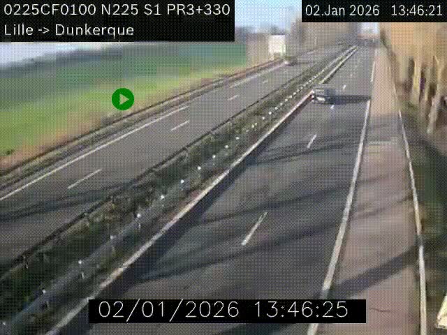 Webcam autoroute A25 (N225) à hauteur de Bergues (Bierne). Vue orientée vers Dunkerque.