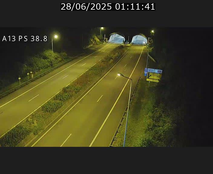 Webcam autoroute A13 à l'entrée ouest du tunnel Markusbierg à Schengen. Vue orientée vers Mondorf-les-Bains