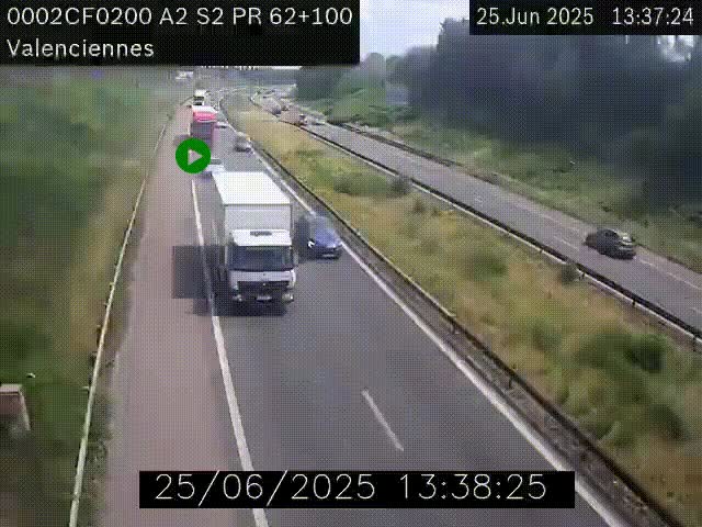 Webcam autoroute A2 à Valenciennes. Vue orientée vers Maubeuge et Mons (Belgique)