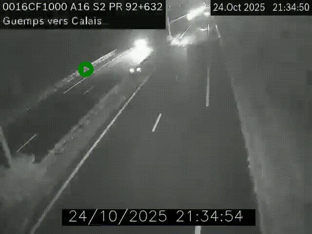 Webcam A16 juste après l'aire de repos d'Offekerque à Guemps. Vue orientée vers Calais