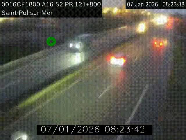 Webcam autoroute A16 à proximité de Dunkerque, à hauteur de la sortie Saint-Pol-sur-Mer. Vue orientée vers Calais