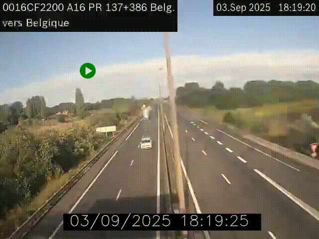 Webcam à la frontière franco-belge au niveau de Bray-Dunes/De-Panne sur l'autoroute A16. Vue orientée vers la Belgique