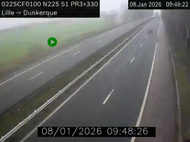 Webcam autoroute A25 (N225) à hauteur de Bergues (Bierne). Vue orientée vers Dunkerque.