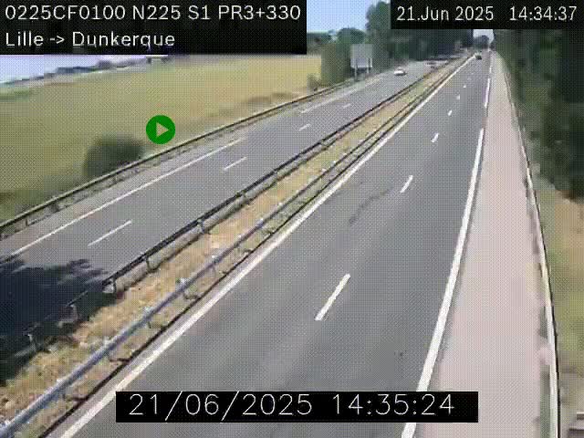Webcam autoroute A25 (N225) à hauteur de Bergues (Bierne). Vue orientée vers Dunkerque.