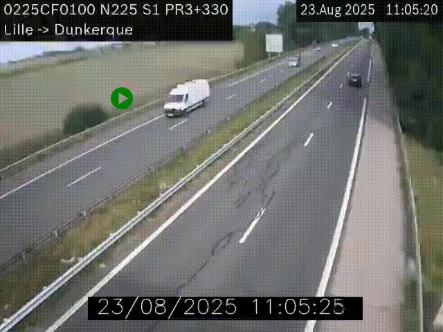 Webcam autoroute A25 (N225) à hauteur de Bergues (Bierne). Vue orientée vers Dunkerque.