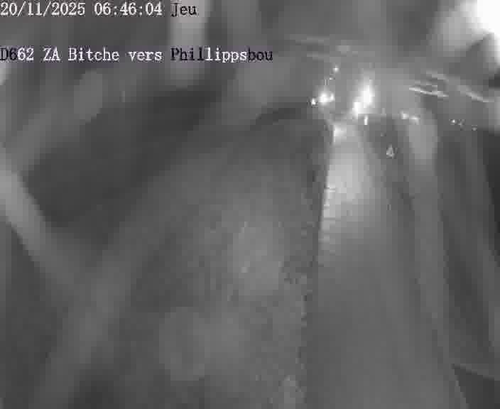 Caméra de trafic sur D662 (France) à Bitche, orientée vers Phillippsbourg, permettant d’évaluer fluidité, incidents et densité automobile.