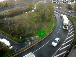 Caméra autoroute à la jonction entre l'A7 et la D301 (Boulevard urbain Sud de Lyon) à Feyzin, au sud de Lyon. Vue orientée vers Mions