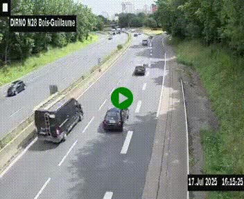 Webcam routière à hauteur de Bois-Guillaume en périphérie de Rouen. Vue orientée vers Rouen