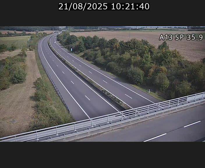 Webcam trafic sur A13 à l'entrée ouest du tunnel Markusbierg à Remerschen. Vue orientée vers Mondorf-les-Bains.