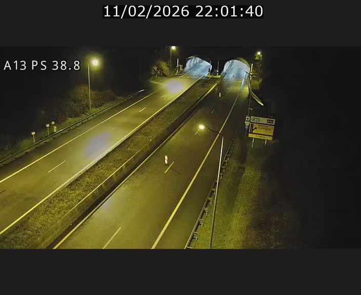 Webcam autoroute A13 à l'entrée ouest du tunnel Markusbierg à Schengen. Vue orientée vers Mondorf-les-Bains