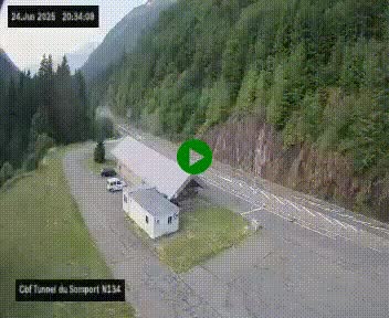 Webcam à l'entrée du tunnel du Somport, côté français, sur la N134, dans les Pyrénées, en direction de l'Espagne, à 1116 mètres d'altitude