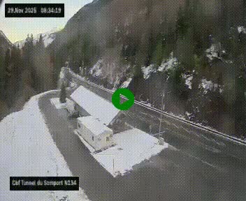 Webcam à l'entrée du tunnel du Somport, côté français, sur la N134, dans les Pyrénées, en direction de l'Espagne, à 1116 mètres d'altitude