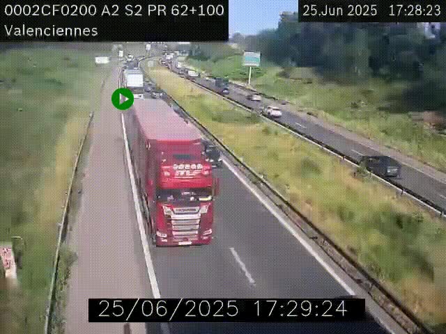 Webcam autoroute A2 à Valenciennes. Vue orientée vers Maubeuge et Mons (Belgique)