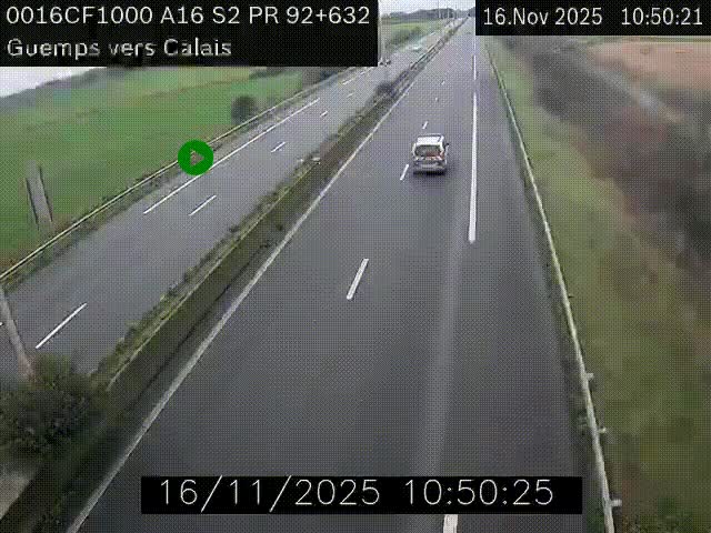 Webcam A16 juste après l'aire de repos d'Offekerque à Guemps. Vue orientée vers Calais