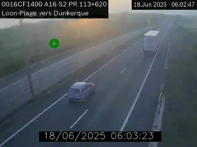 Webcam autoroute A16 à hauteur de Loon-Plage. Vue orientée vers Dunkerque et la Belgique.