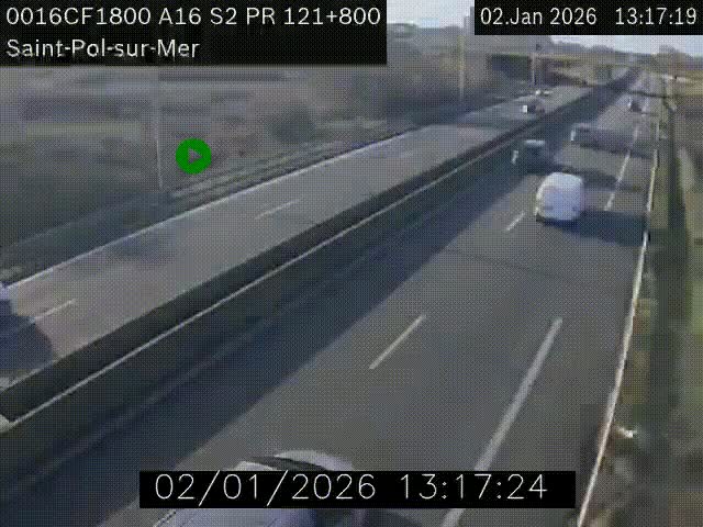 Webcam autoroute A16 à proximité de Dunkerque, à hauteur de la sortie Saint-Pol-sur-Mer. Vue orientée vers Calais