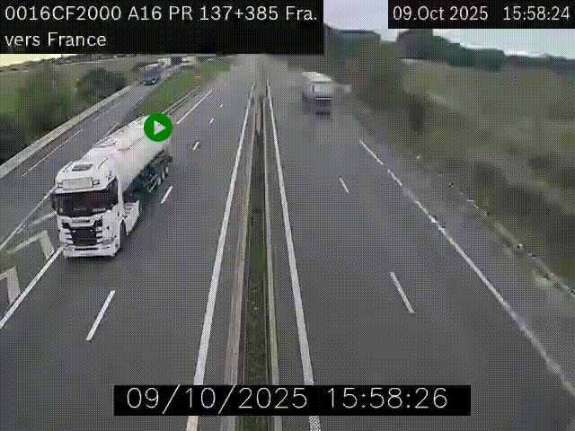 Webcam à la frontière franco-belge au niveau de Bray-Dunes/De-Panne sur l'autoroute A16. Vue orientée vers Calais
