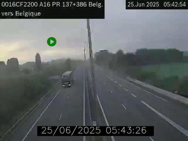 Webcam à la frontière franco-belge au niveau de Bray-Dunes/De-Panne sur l'autoroute A16. Vue orientée vers la Belgique