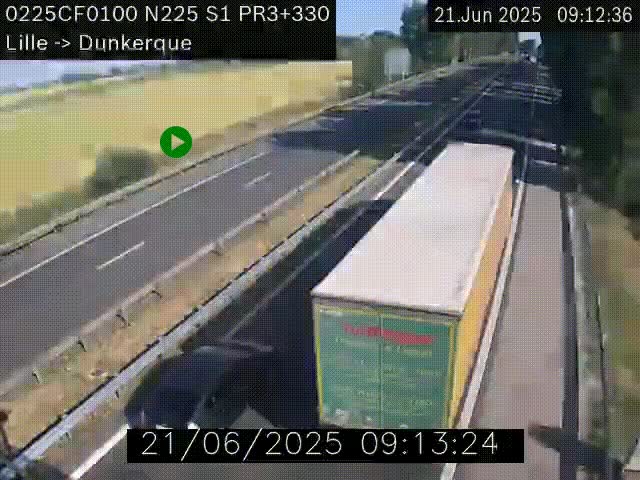 Webcam autoroute A25 (N225) à hauteur de Bergues (Bierne). Vue orientée vers Dunkerque.