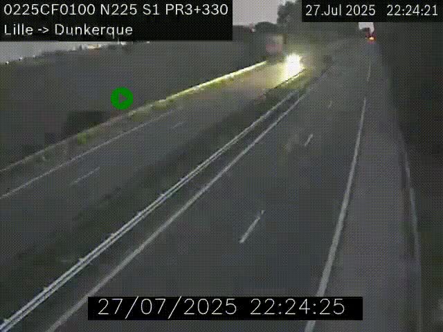 Webcam autoroute A25 (N225) à hauteur de Bergues (Bierne). Vue orientée vers Dunkerque.