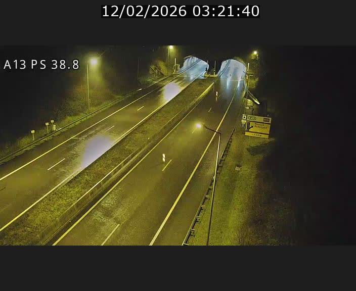 Webcam autoroute A13 à l'entrée ouest du tunnel Markusbierg à Schengen. Vue orientée vers Mondorf-les-Bains