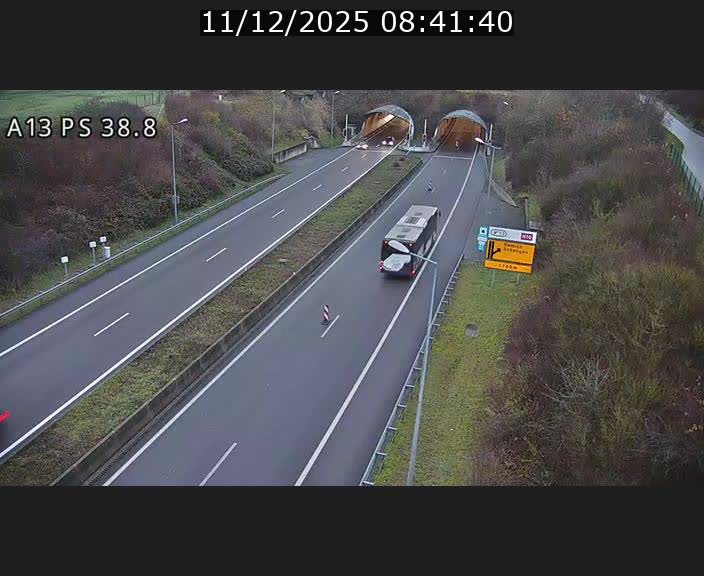 Webcam autoroute A13 à l'entrée ouest du tunnel Markusbierg à Schengen. Vue orientée vers Mondorf-les-Bains