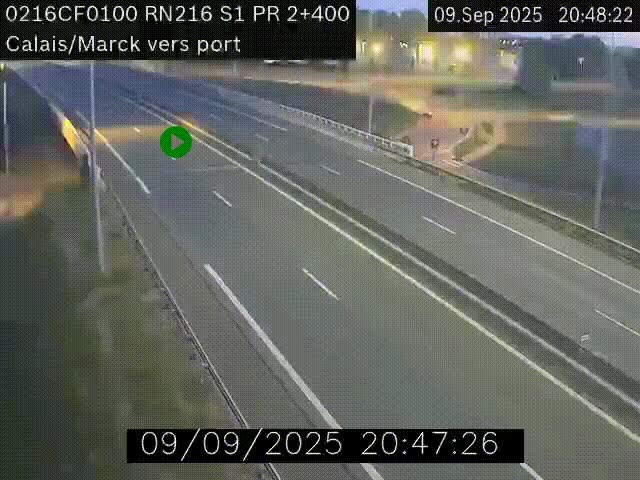 Webcam à Calais sur A216 (N216) en direction du port (harbour) de Calais.
