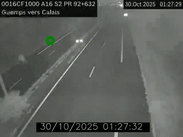 Webcam A16 juste après l'aire de repos d'Offekerque à Guemps. Vue orientée vers Calais